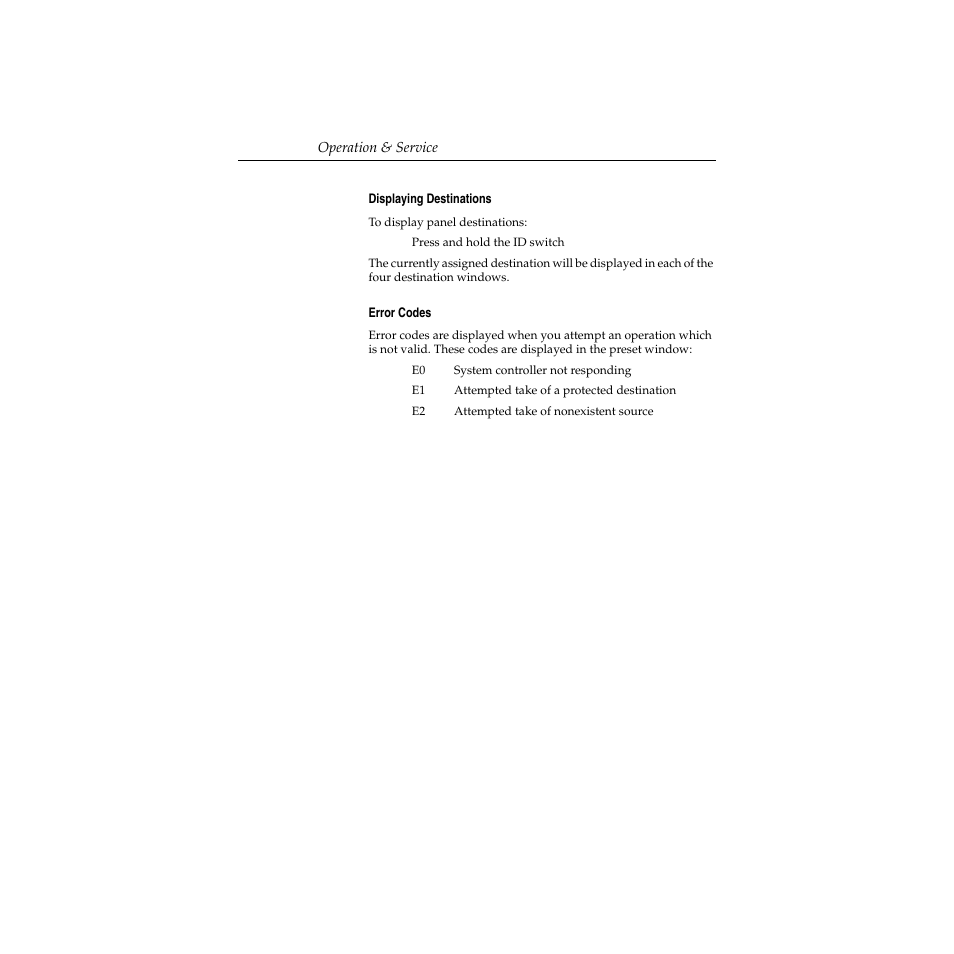 Displaying destinations, Error codes, Displaying destinations -24 error codes -24 | Grass Valley Performer SD User Manual | Page 142 / 182