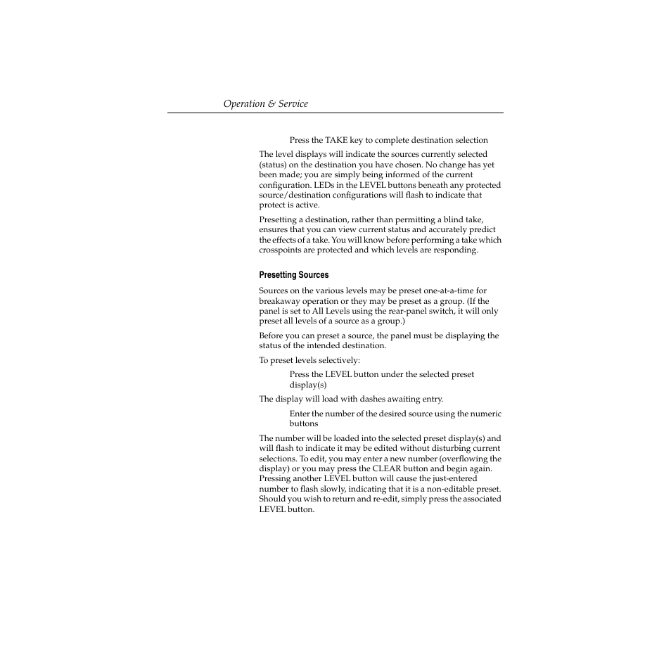 Presetting sources, Presetting sources -26 | Grass Valley Performer SD User Manual | Page 144 / 182