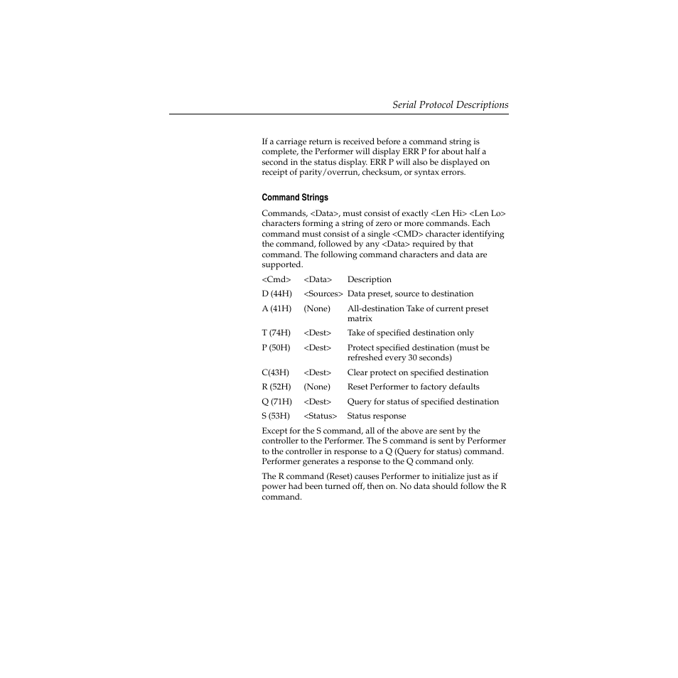 Command strings, Command strings -33 | Grass Valley Performer SD User Manual | Page 151 / 182