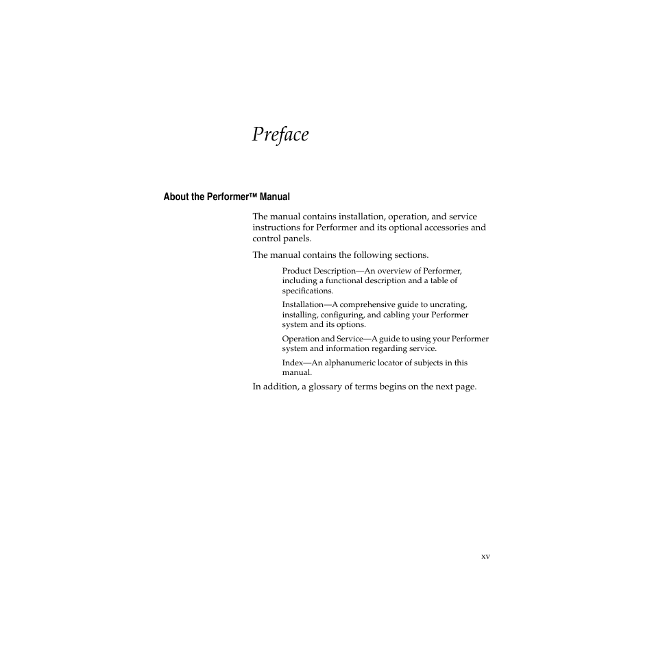 Preface, About the performer™ manual | Grass Valley Performer SD User Manual | Page 17 / 182