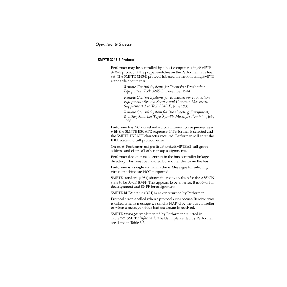 Smpte 3245-e protocol, Smpte 3245-e protocol -52 | Grass Valley Performer SD User Manual | Page 170 / 182