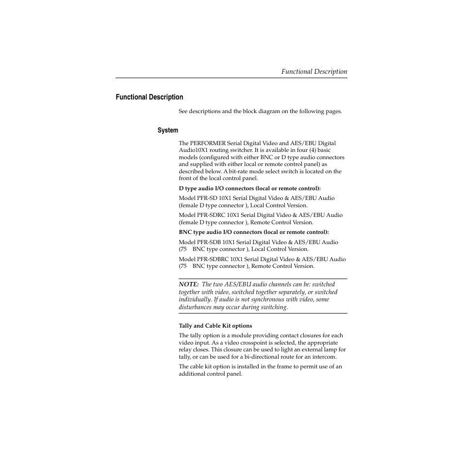 Functional description, System, Functional description -3 | System -3 | Grass Valley Performer SD User Manual | Page 23 / 182