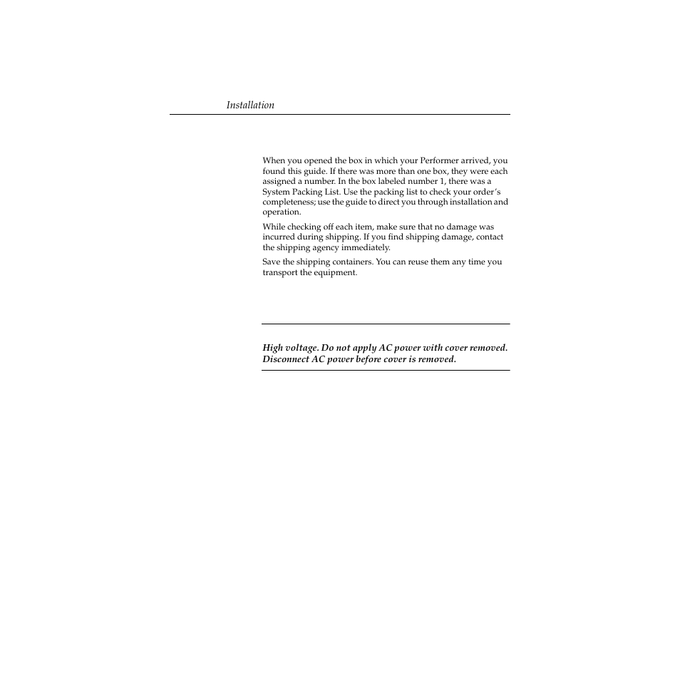 Uncrating, Safety information, Uncrating -2 safety information -2 | Grass Valley Performer SD User Manual | Page 34 / 182