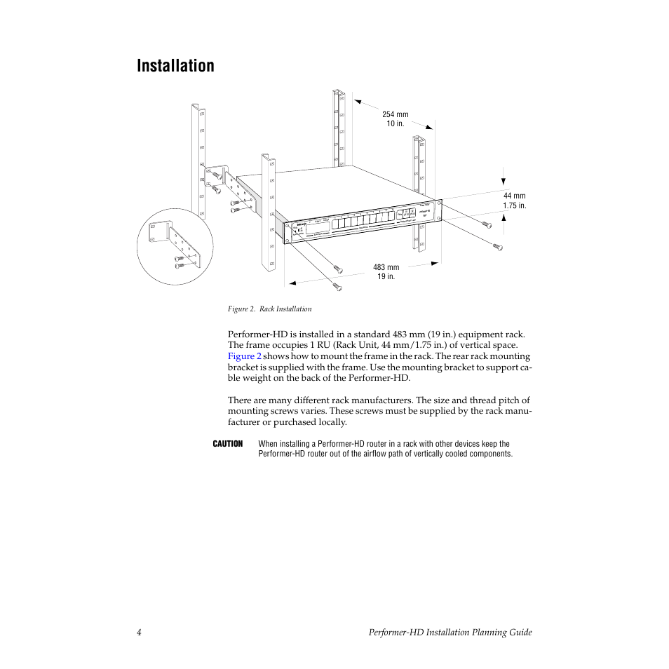 Installation, 4 performer-hd installation planning guide | Grass Valley Performer-HD Digital 10x1 Routing Switcher User Manual | Page 4 / 8