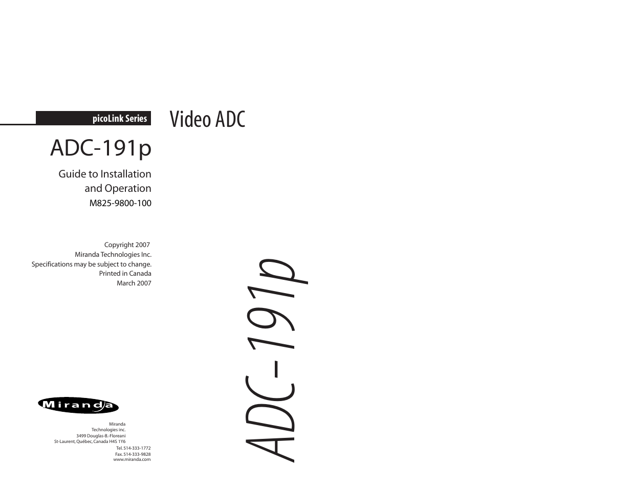 Grass Valley ADC-191p User Manual | 11 pages