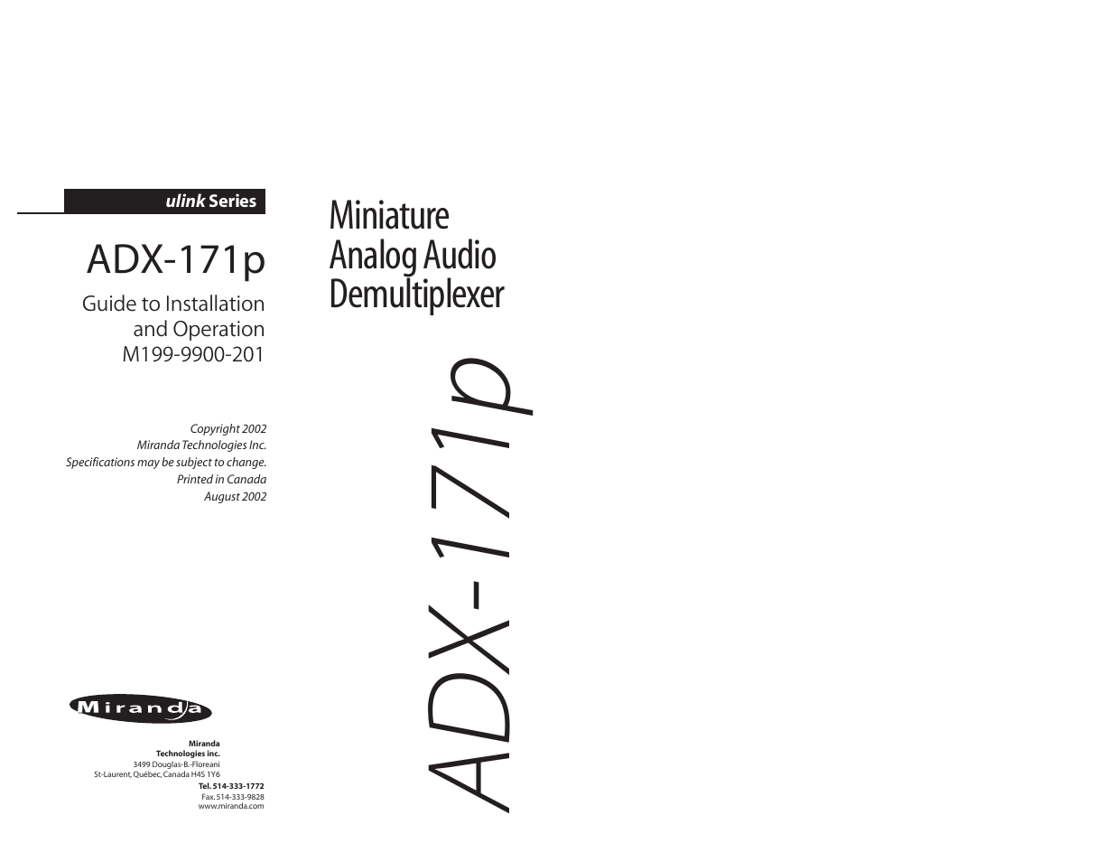 Grass Valley ADX-171p User Manual | 14 pages
