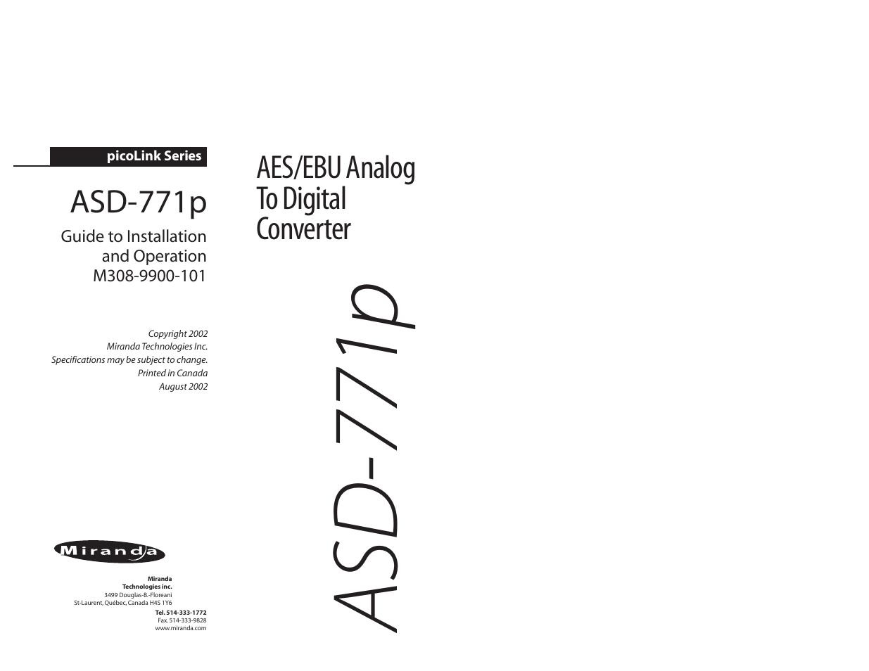Grass Valley ASD-771p User Manual | 18 pages