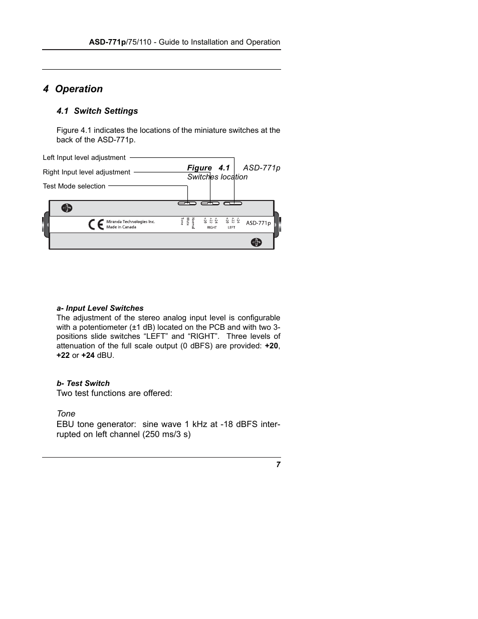 4 operation | Grass Valley ASD-771p User Manual | Page 14 / 18