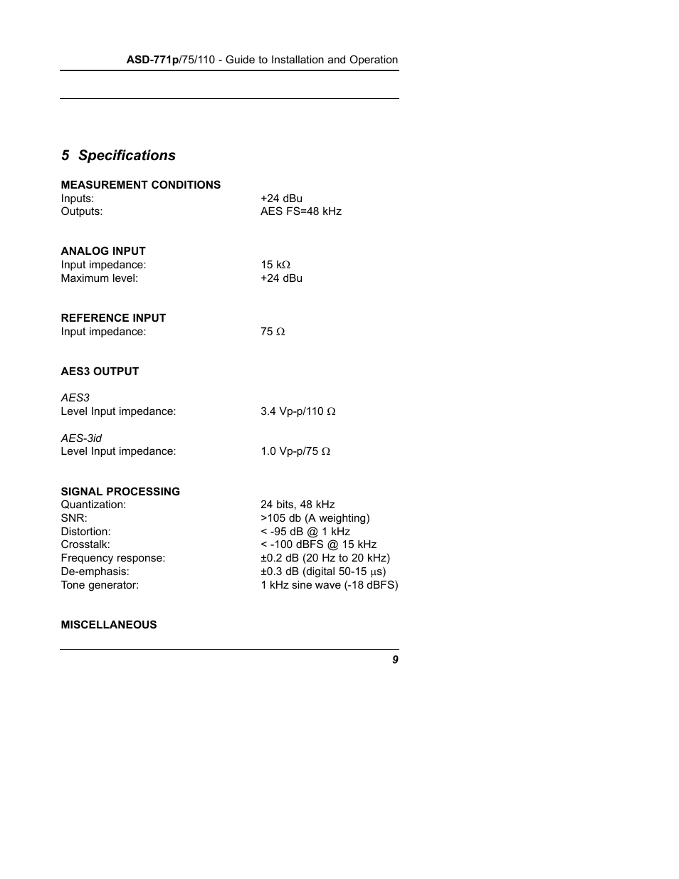 5 specifications | Grass Valley ASD-771p User Manual | Page 16 / 18