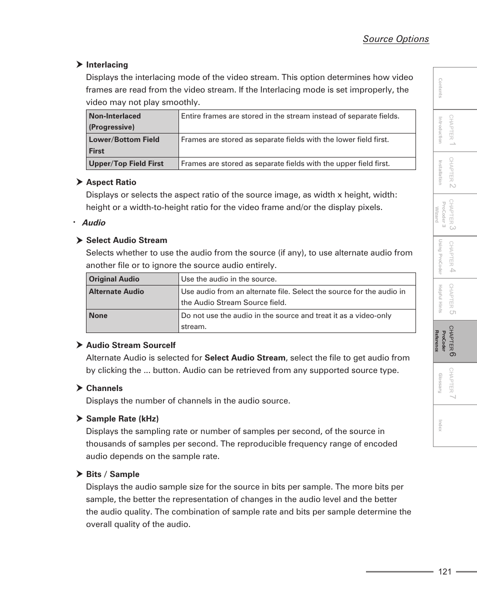 Source options, Audio | Grass Valley ProCoder 3 User Manual | Page 121 / 210
