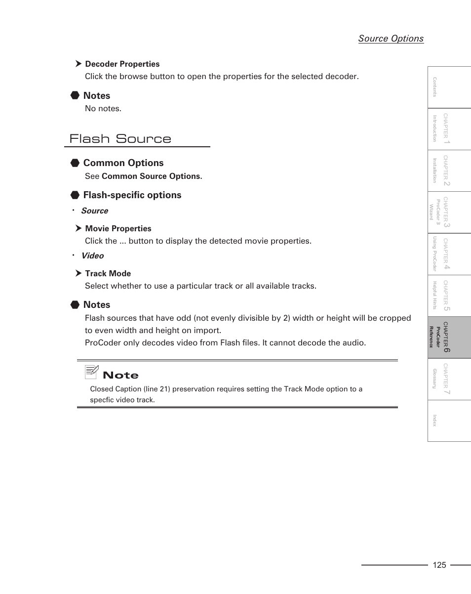 Flash source, Common options, Flash-specific options | Source options | Grass Valley ProCoder 3 User Manual | Page 125 / 210