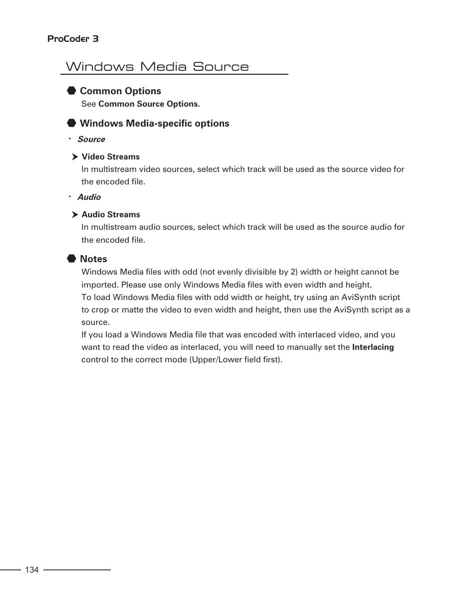 Windows media source | Grass Valley ProCoder 3 User Manual | Page 134 / 210