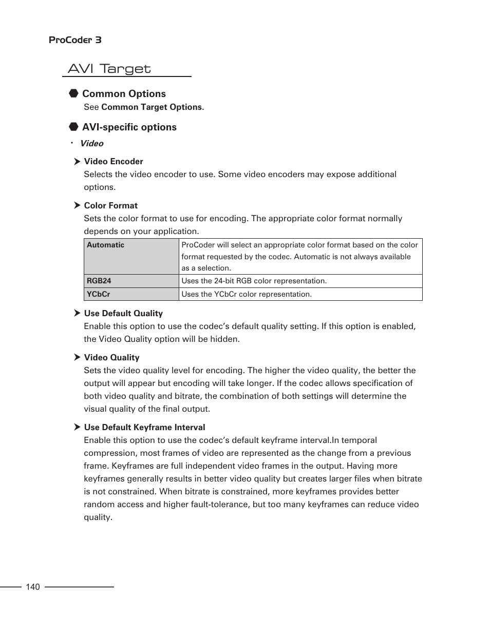 Avi target | Grass Valley ProCoder 3 User Manual | Page 140 / 210