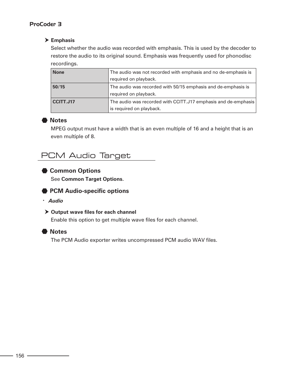 Pcm audio target | Grass Valley ProCoder 3 User Manual | Page 156 / 210
