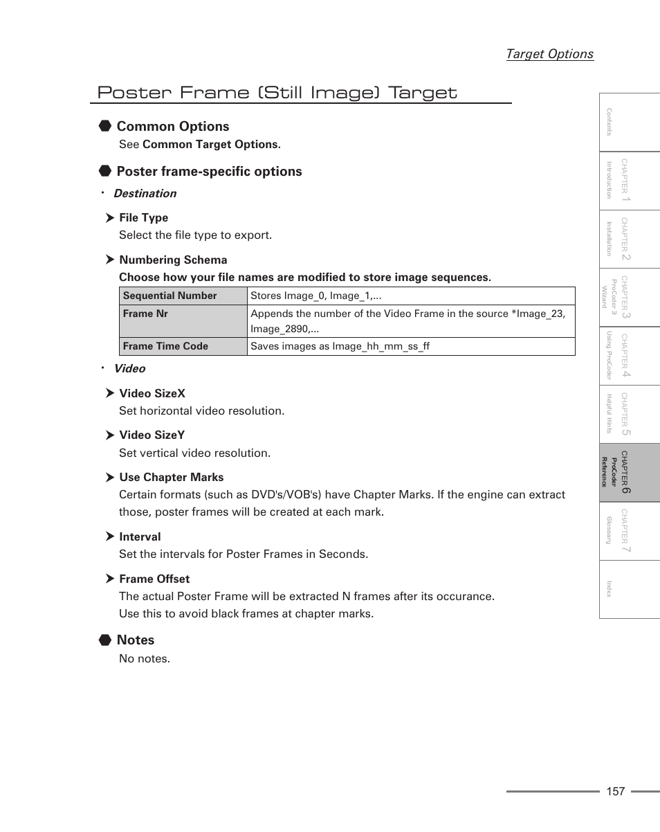 Poster frame (still image) target, Common options, Poster frame-specific options | Target options | Grass Valley ProCoder 3 User Manual | Page 157 / 210