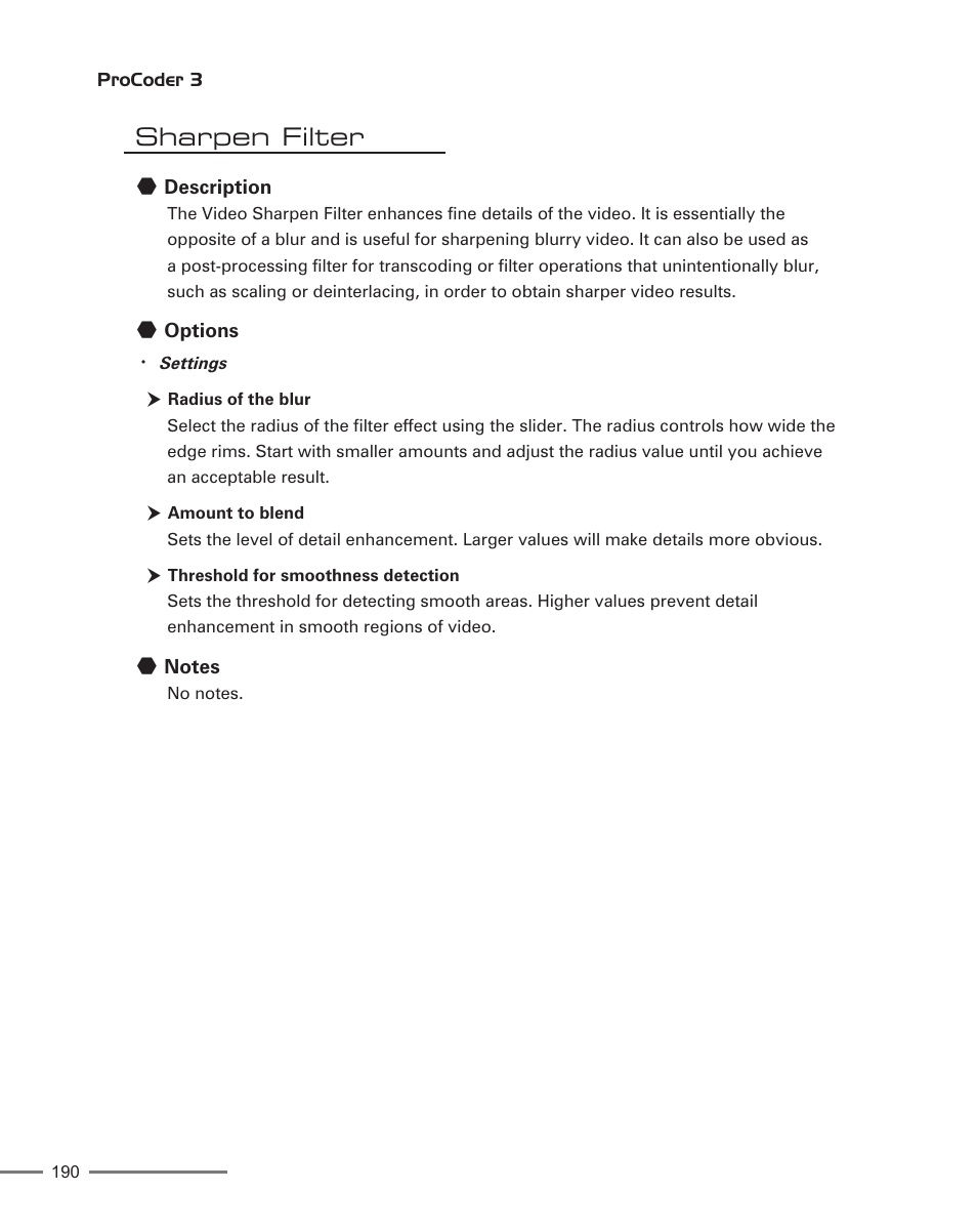 Sharpen filter | Grass Valley ProCoder 3 User Manual | Page 190 / 210