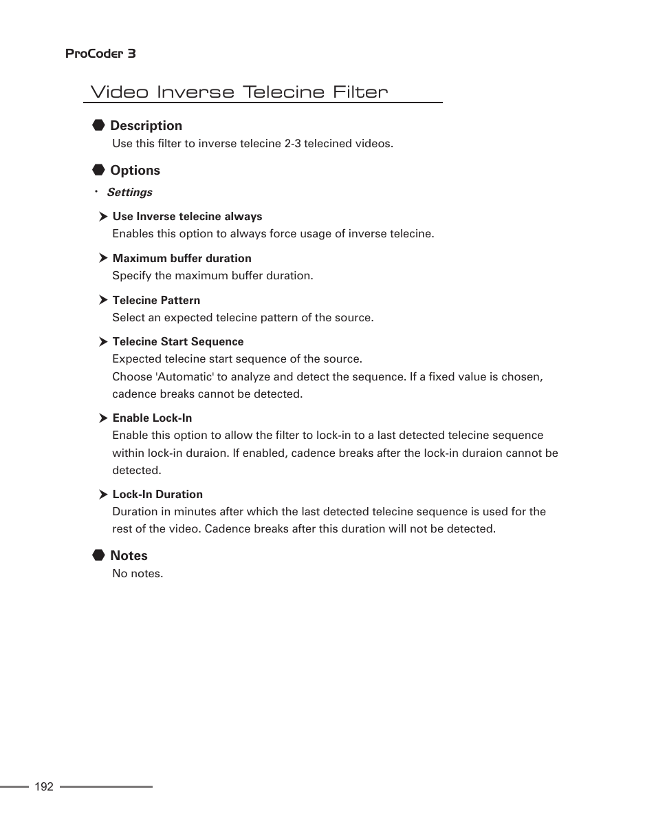 Video inverse telecine filter | Grass Valley ProCoder 3 User Manual | Page 192 / 210