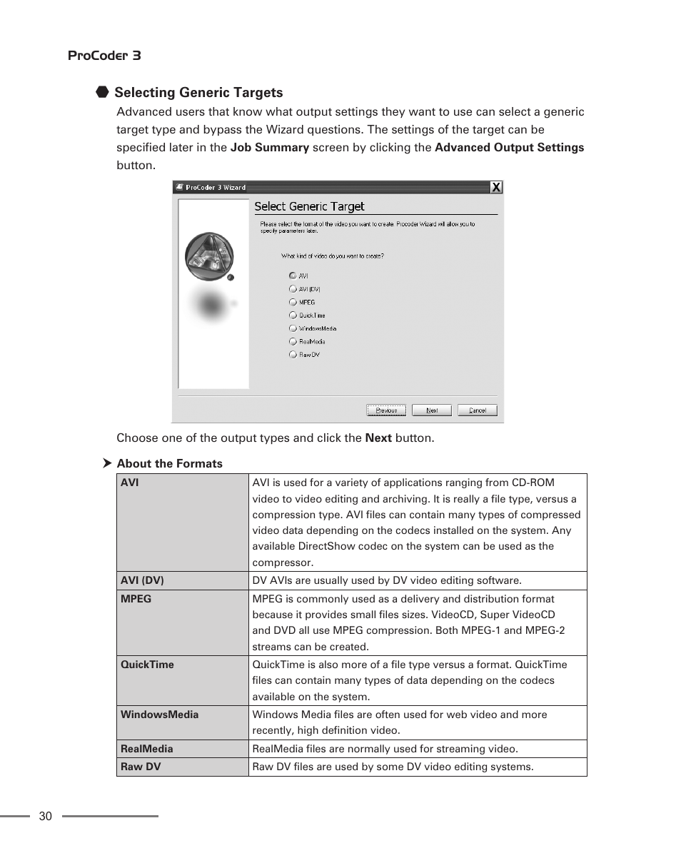 Selecting generic targets | Grass Valley ProCoder 3 User Manual | Page 30 / 210