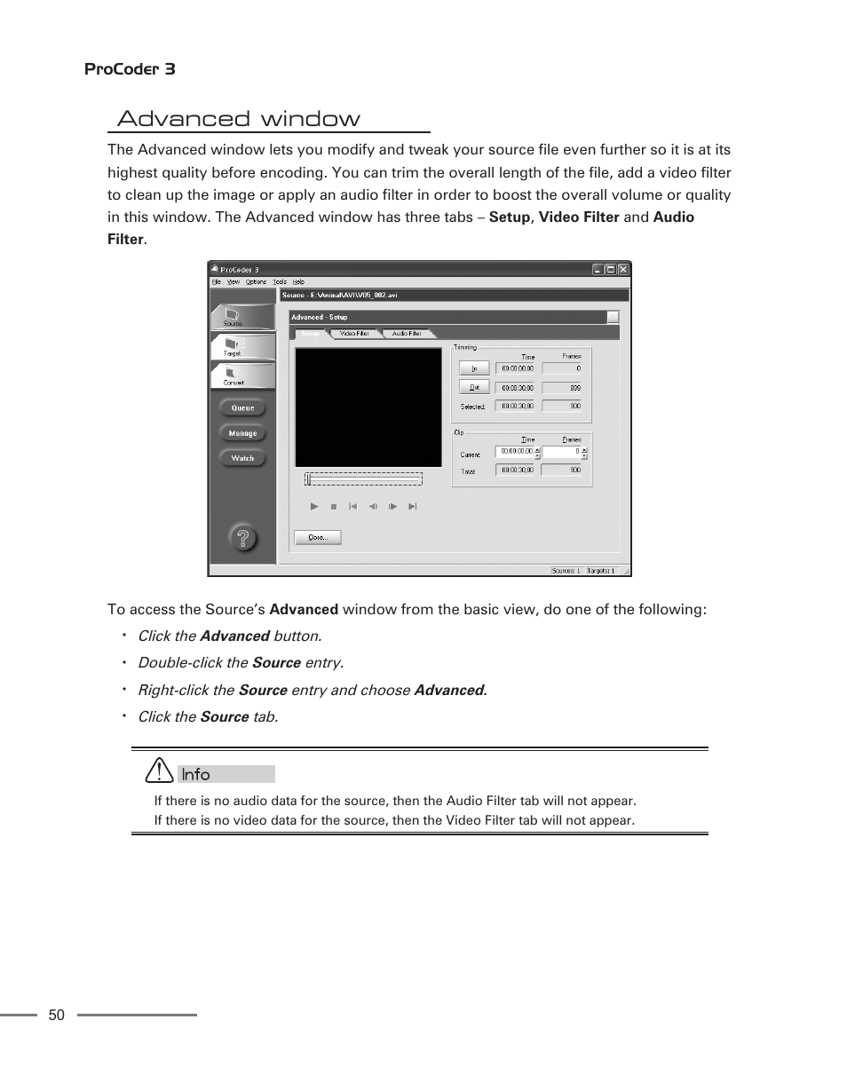 Advanced window | Grass Valley ProCoder 3 User Manual | Page 50 / 210