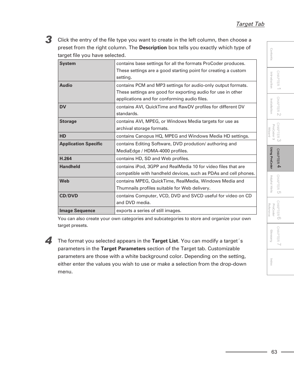 Target tab | Grass Valley ProCoder 3 User Manual | Page 63 / 210