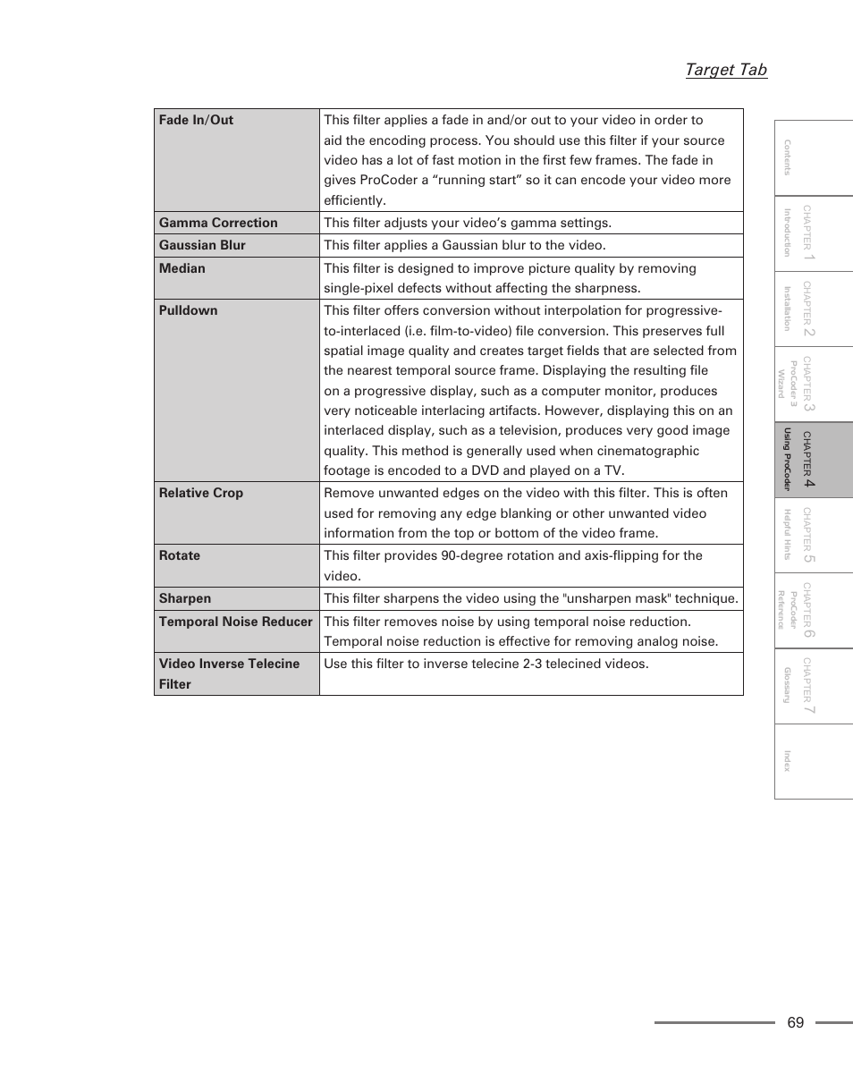 Target tab | Grass Valley ProCoder 3 User Manual | Page 69 / 210