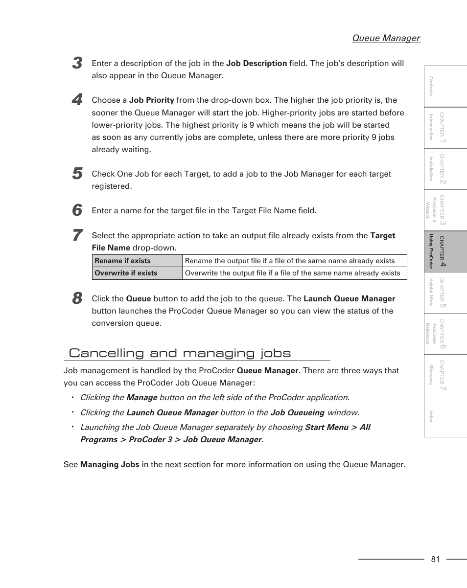 Cancelling and managing jobs, Queue manager | Grass Valley ProCoder 3 User Manual | Page 81 / 210