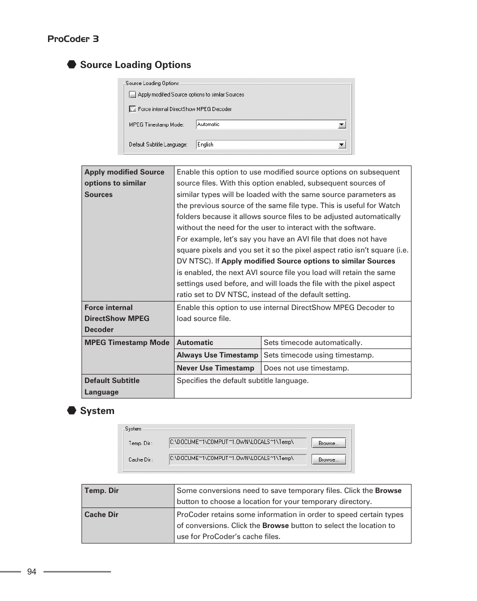 Source loading options, System | Grass Valley ProCoder 3 User Manual | Page 94 / 210