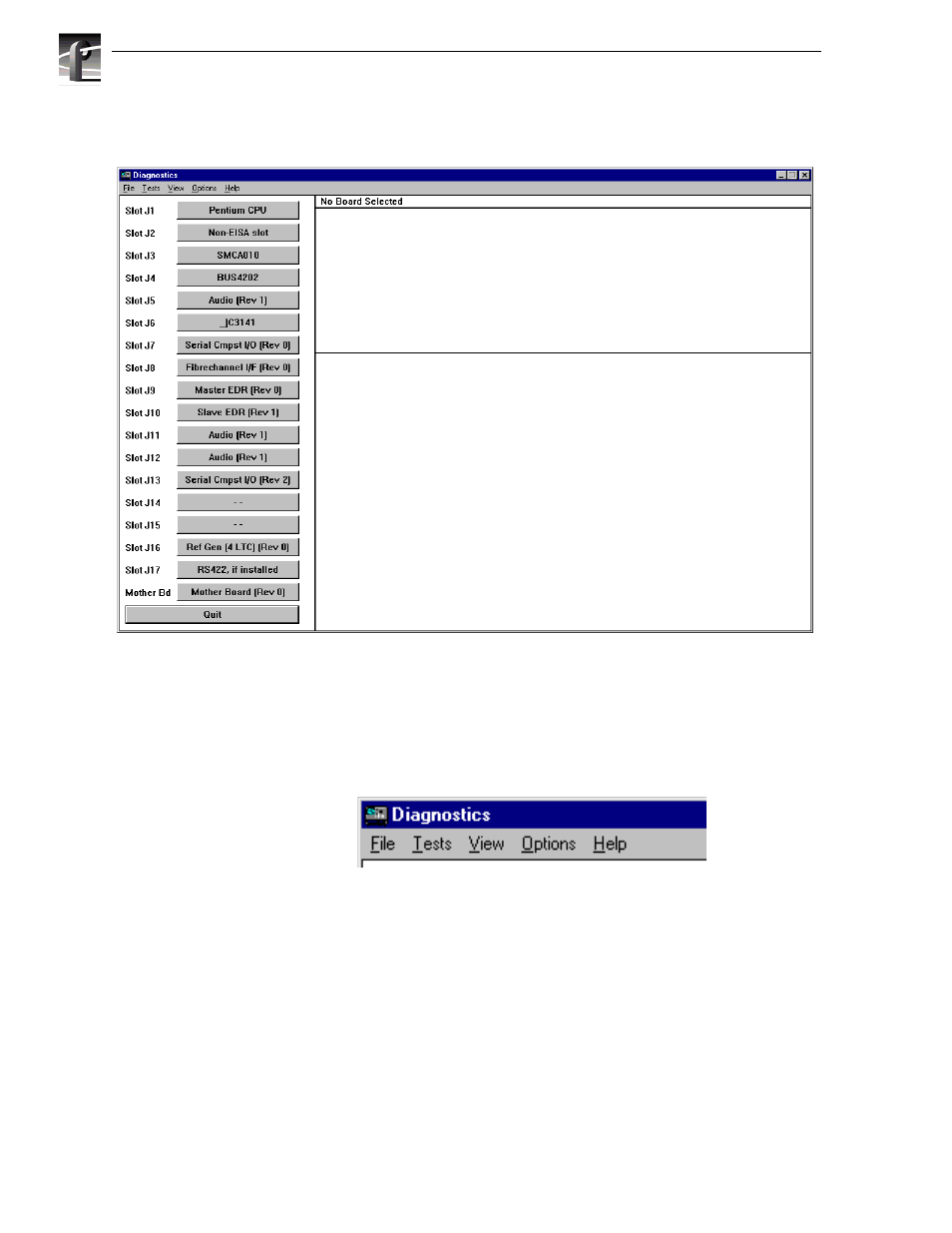Diagnostics window menu bar, Diagnostics window menu bar -22 | Grass Valley PDR 200 Service Manual User Manual | Page 72 / 172