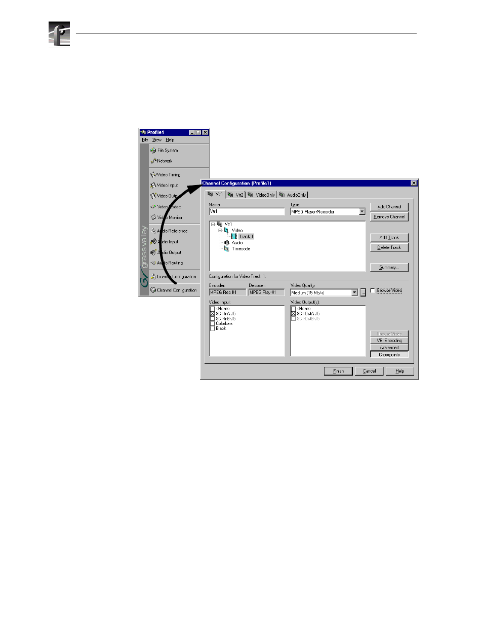 Displaying the channel configuration dialog box | Grass Valley Profile XP Aug 16 2004 User Manual | Page 120 / 352