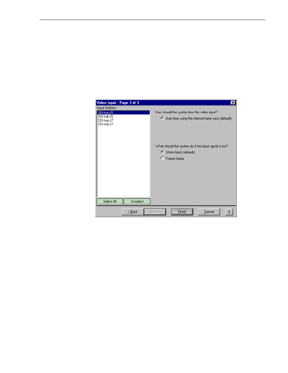 Selecting freeze or black upon video input loss | Grass Valley Profile XP Aug 16 2004 User Manual | Page 175 / 352