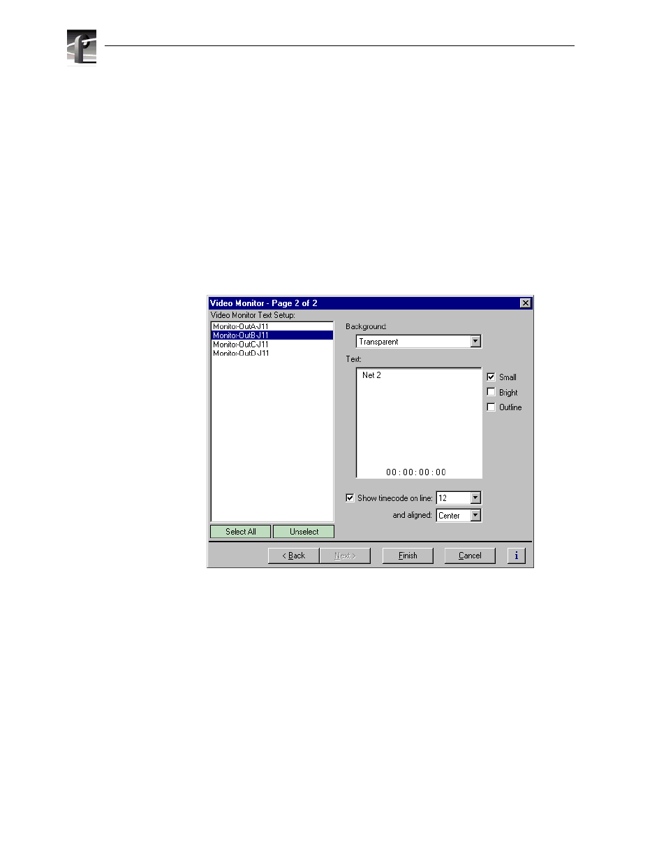 Enabling video monitor timecode burn-in | Grass Valley Profile XP Aug 16 2004 User Manual | Page 188 / 352