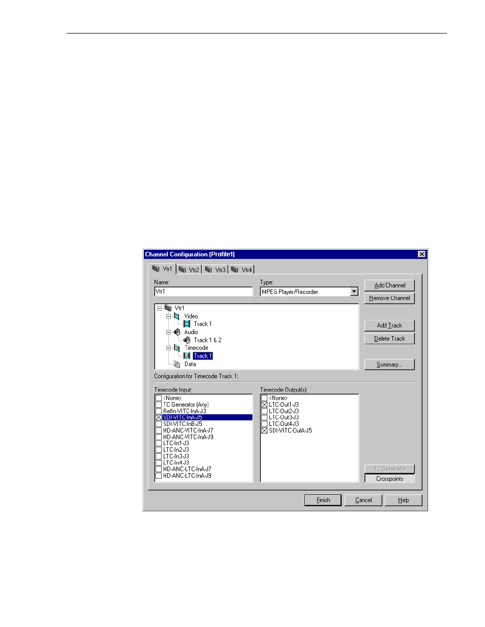 Recording vitc, Selecting a vitc input for a channel | Grass Valley Profile XP Aug 16 2004 User Manual | Page 219 / 352