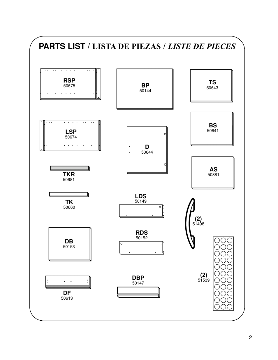 Parts list / lista de piezas / liste de pieces | Closet Maid 12115 User Manual | Page 2 / 9