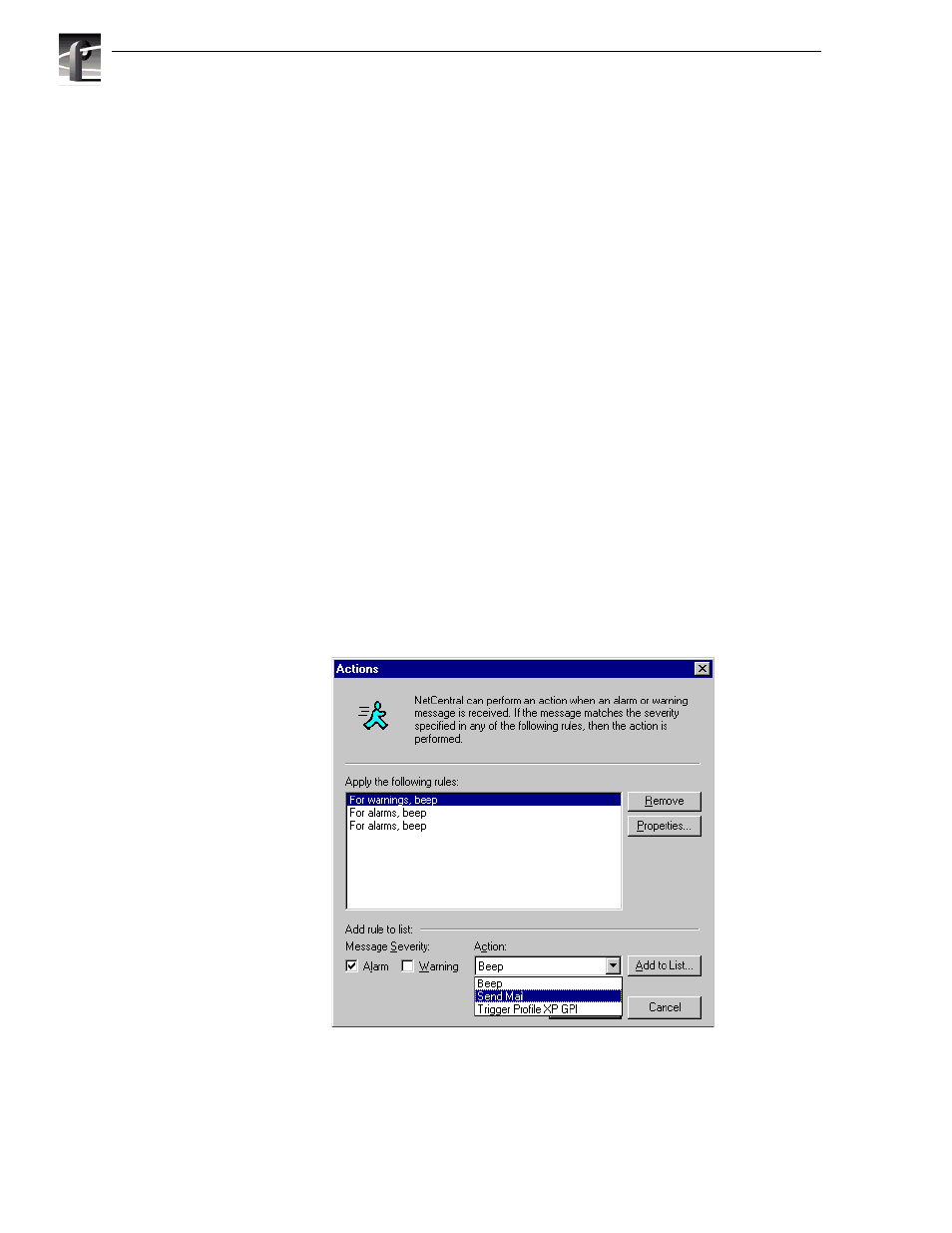 Configuring actions and notifications, Adding and modifying actions | Grass Valley Profile XP Service Manual User Manual | Page 138 / 172