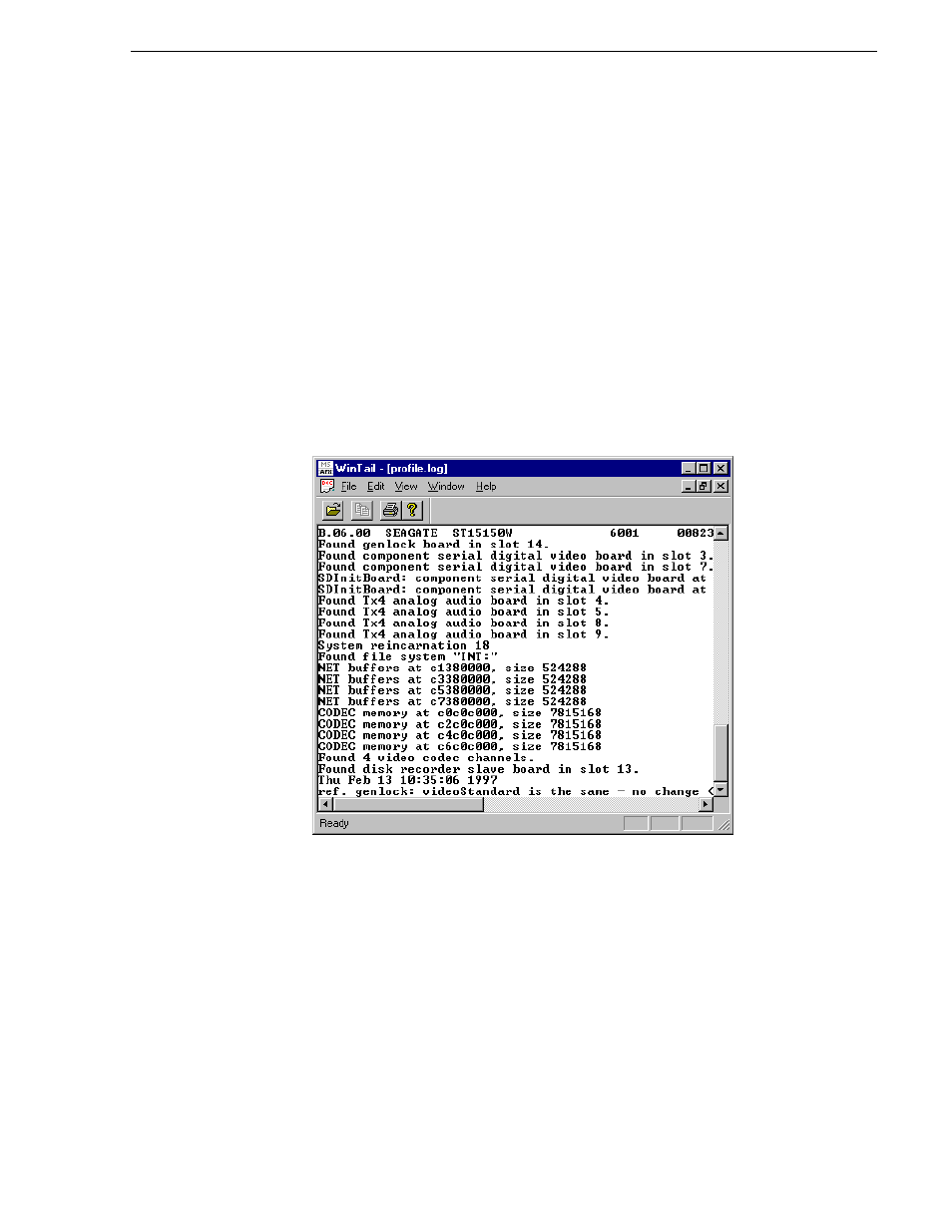 Profile log tools, Viewing profile logs with wintail, Log capture tool | Viewing profile logs with wintail log capture tool | Grass Valley Profile XP Service Manual User Manual | Page 147 / 172