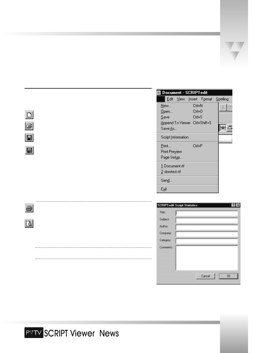 The scriptedit menus and toolbars | Grass Valley SCRIPT Viewer News Rev.A User Manual | Page 23 / 60