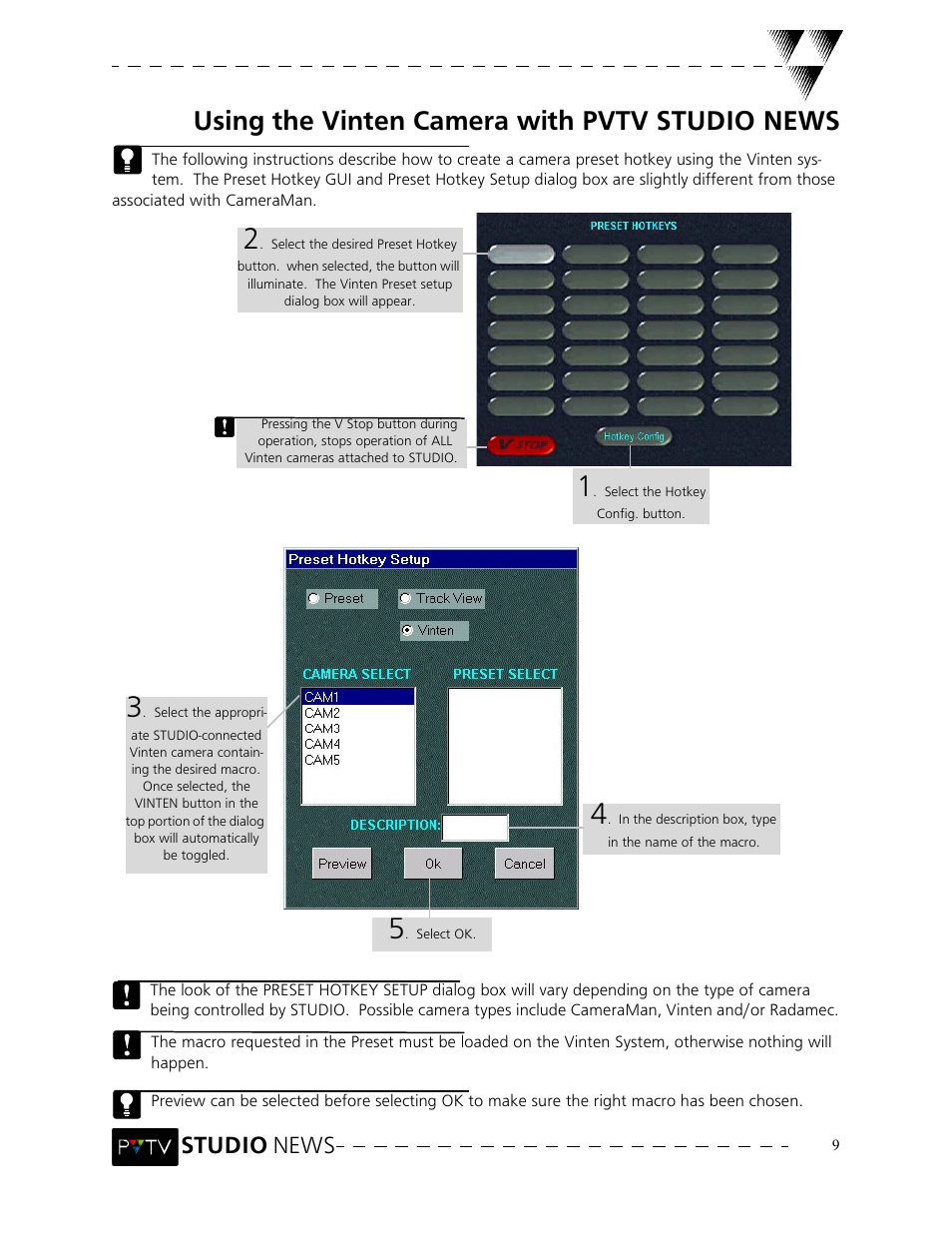 Using the vinten camera with pvtv studio news, Studio news | Grass Valley PVTV NEWS Rev.4.02 User Manual | Page 13 / 96