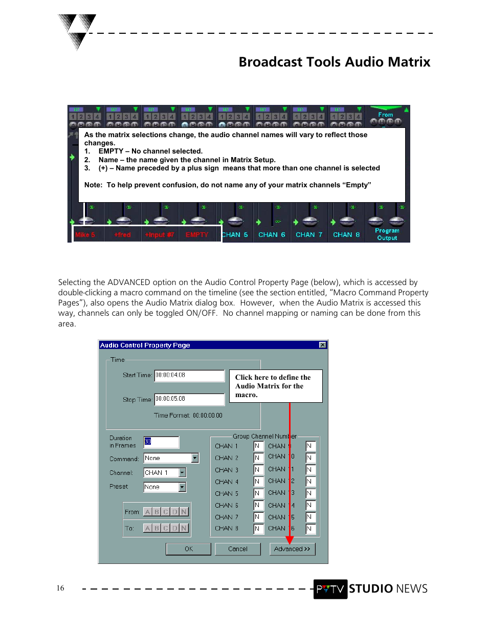 Broadcast tools audio matrix, Studio news | Grass Valley PVTV NEWS Rev.4.02 User Manual | Page 20 / 96