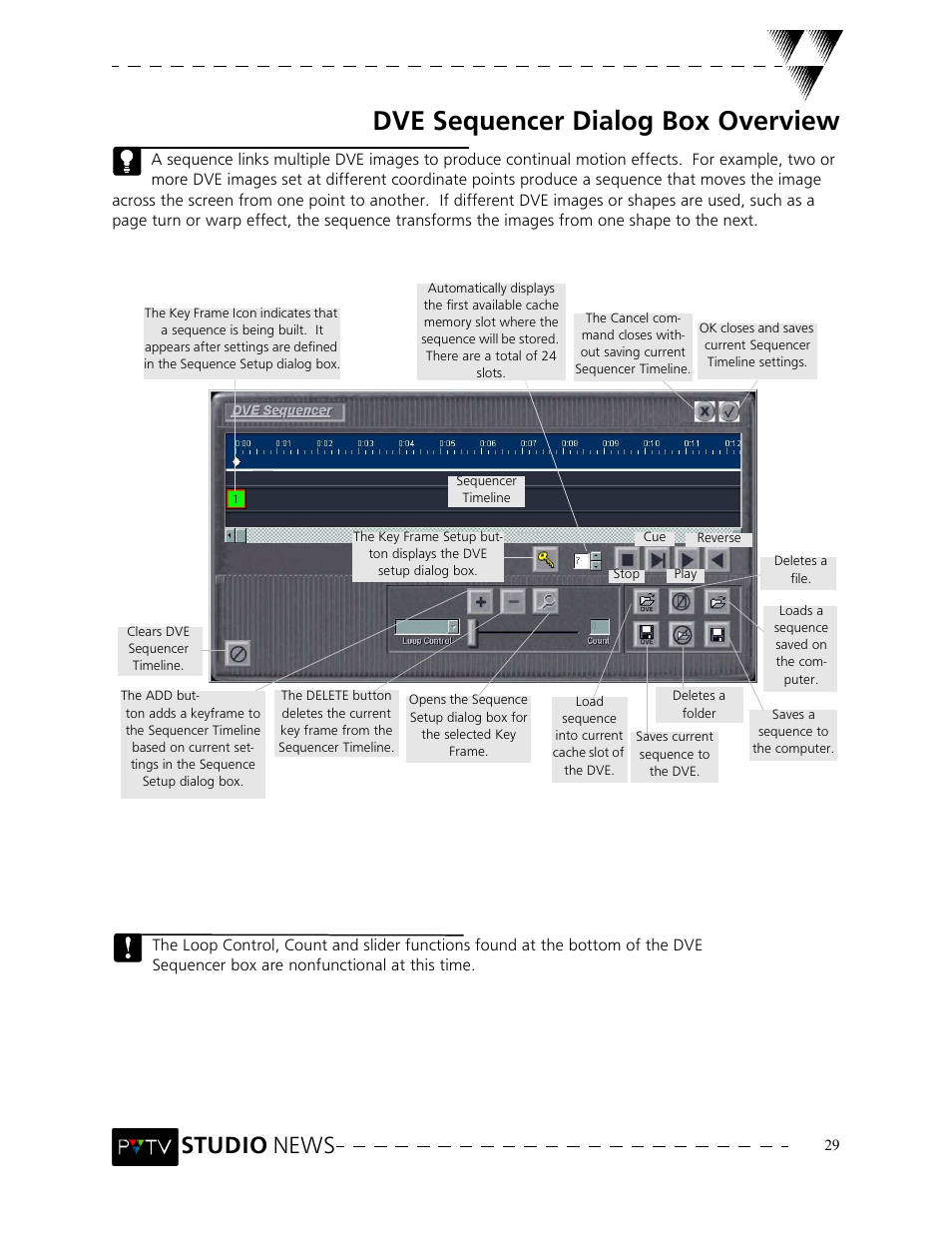 Dve sequencer dialog box overview, Studio news | Grass Valley PVTV NEWS Rev.4.02 User Manual | Page 33 / 96