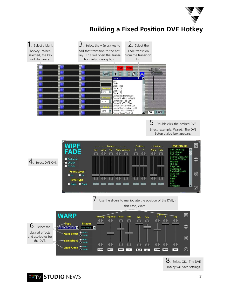 Building a fixed position dve hotkey, Studio news | Grass Valley PVTV NEWS Rev.4.02 User Manual | Page 35 / 96