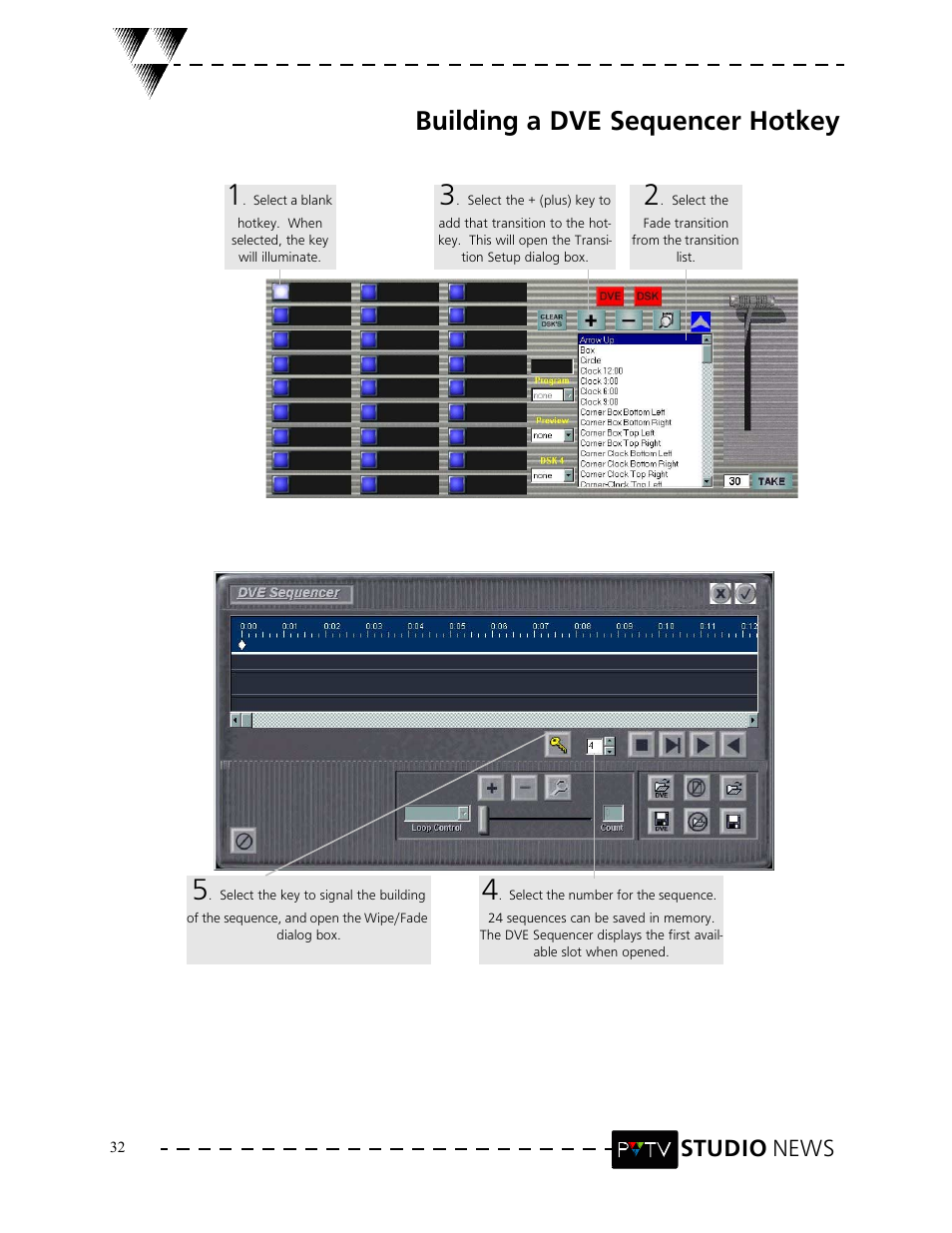 Building a dve sequencer hotkey, Studio news | Grass Valley PVTV NEWS Rev.4.02 User Manual | Page 36 / 96