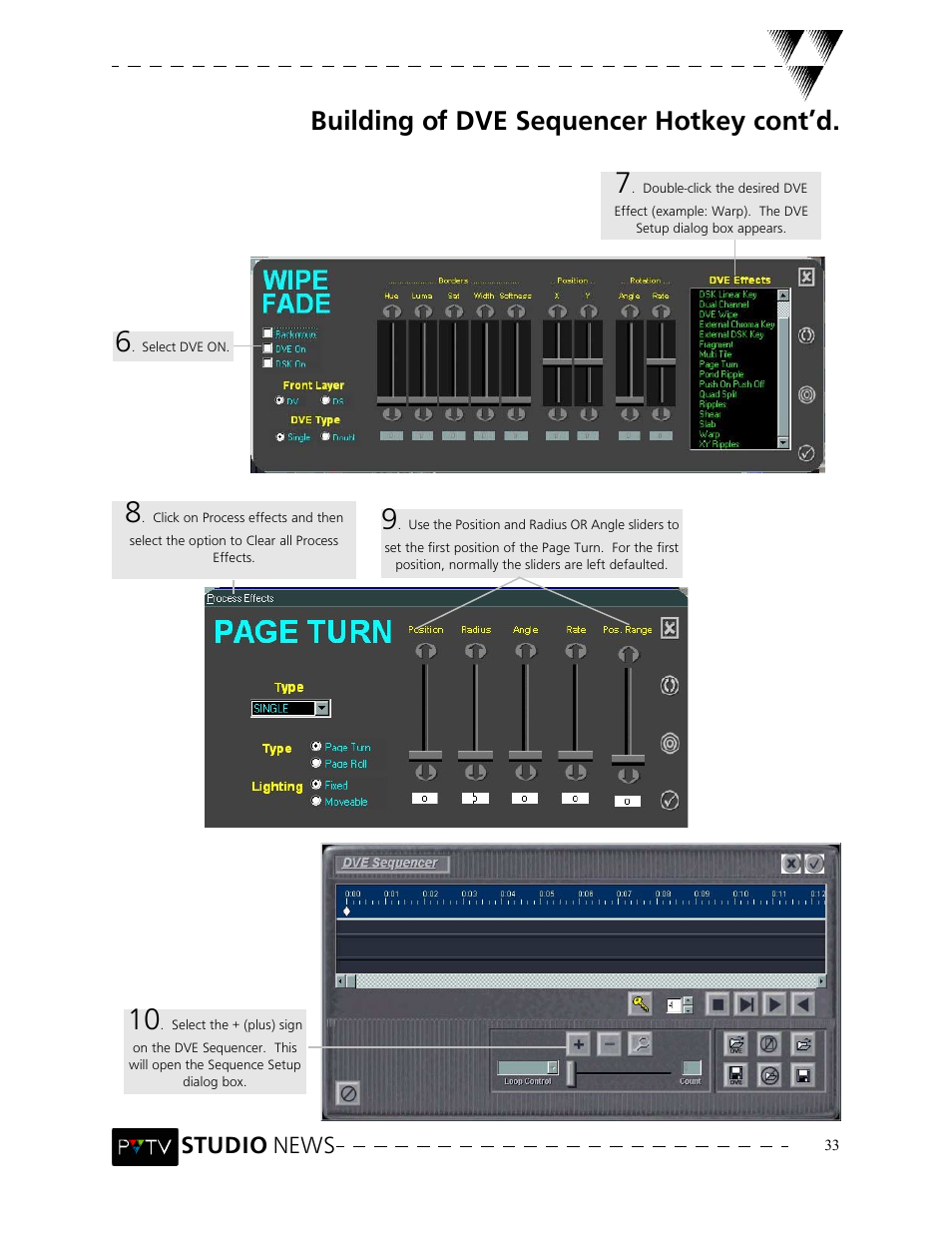 Building of dve sequencer hotkey cont’d, Studio news | Grass Valley PVTV NEWS Rev.4.02 User Manual | Page 37 / 96