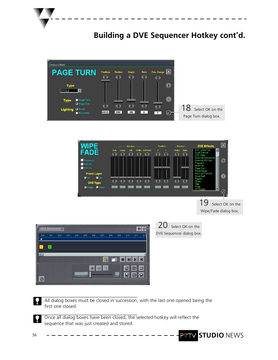 Building a dve sequencer hotkey cont’d, Studio news | Grass Valley PVTV NEWS Rev.4.02 User Manual | Page 40 / 96