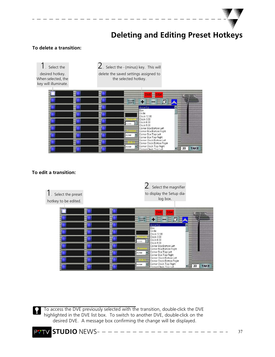 Deleting and editing preset hotkeys, Studio news | Grass Valley PVTV NEWS Rev.4.02 User Manual | Page 41 / 96