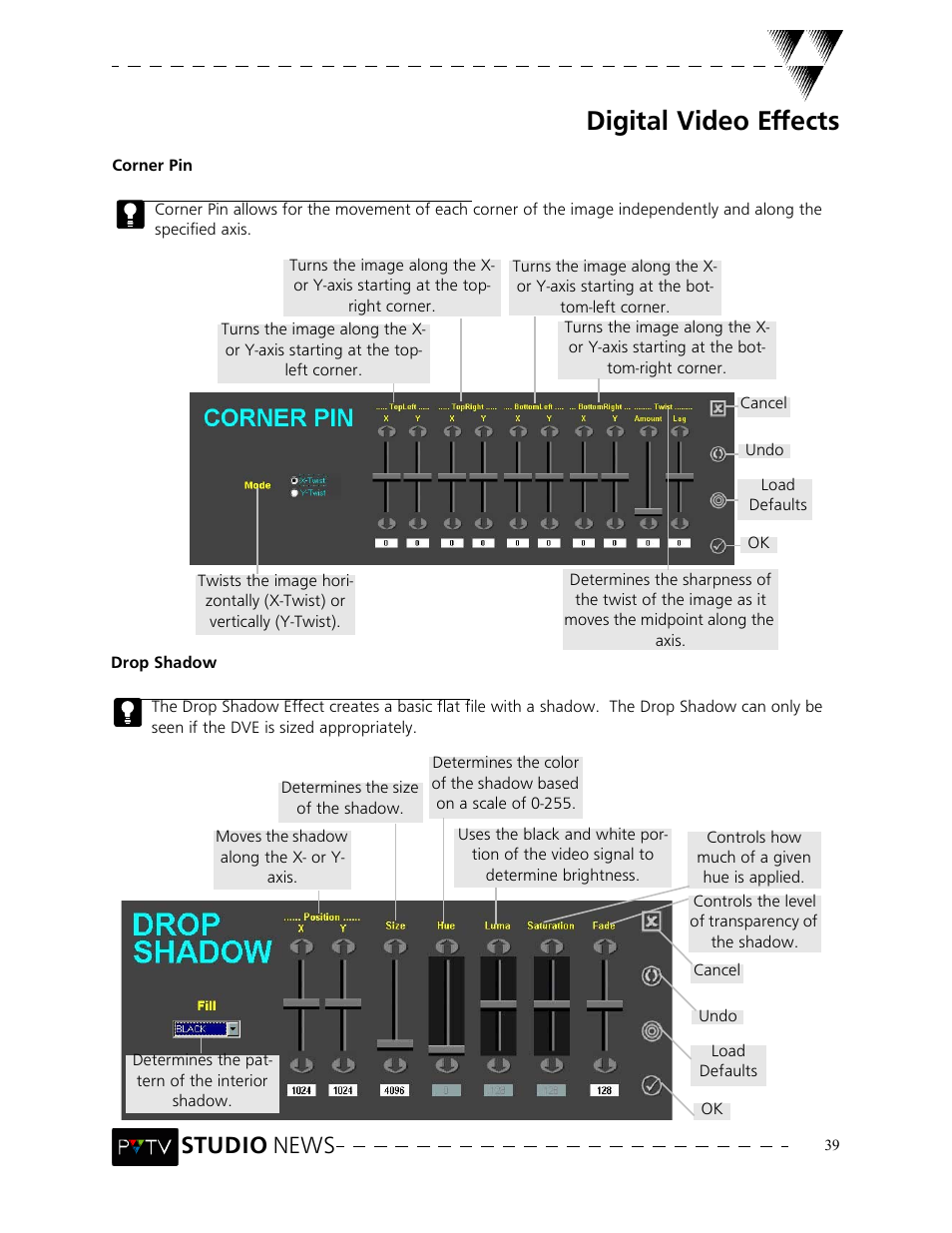 Digital video effects, Studio news | Grass Valley PVTV NEWS Rev.4.02 User Manual | Page 43 / 96