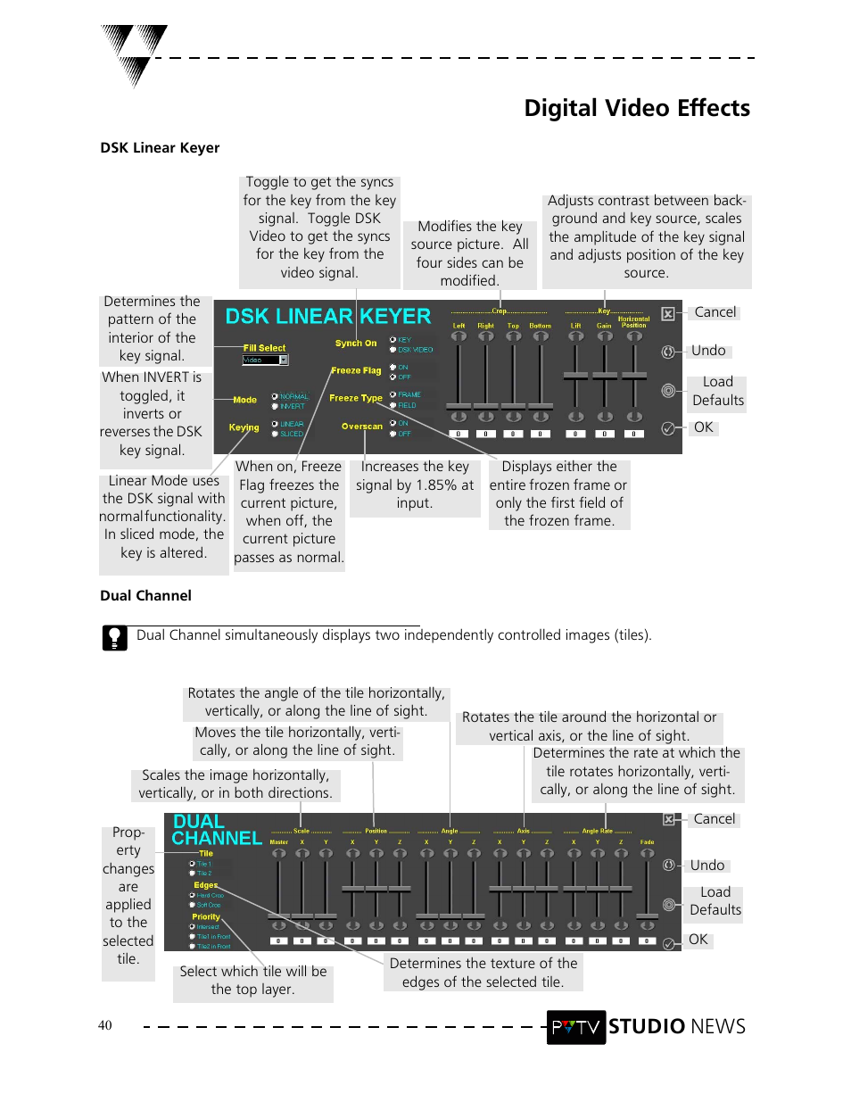 Digital video effects, Studio news | Grass Valley PVTV NEWS Rev.4.02 User Manual | Page 44 / 96