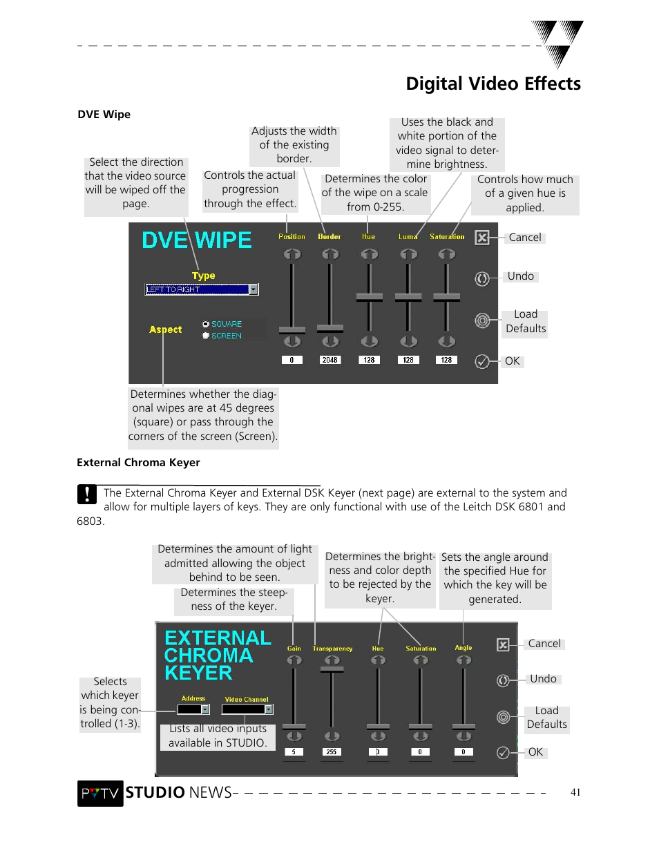 Digital video effects, Studio news | Grass Valley PVTV NEWS Rev.4.02 User Manual | Page 45 / 96