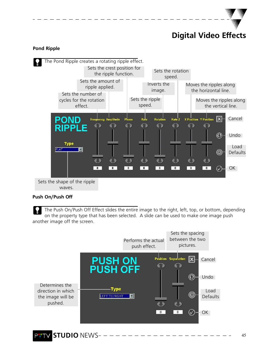 Digital video effects, Studio news | Grass Valley PVTV NEWS Rev.4.02 User Manual | Page 49 / 96