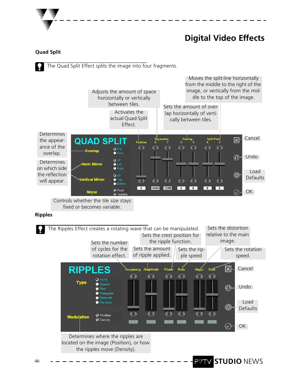 Digital video effects, Studio news | Grass Valley PVTV NEWS Rev.4.02 User Manual | Page 50 / 96