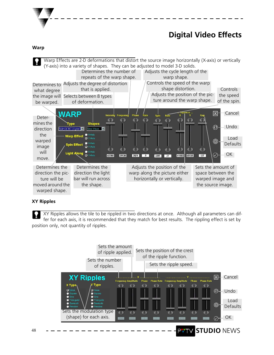 Digital video effects, Studio news | Grass Valley PVTV NEWS Rev.4.02 User Manual | Page 52 / 96